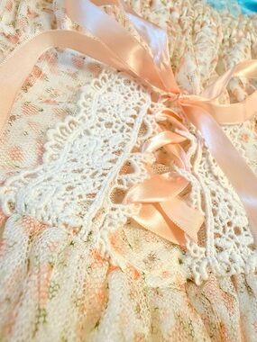 2012 Liz Lisa Peach Floral Lace Dress - ONE SIZE - Hime Gyaru